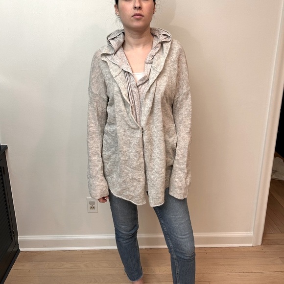 ANTHROPOLOGIE MOTH wool alpaca plend hooded boho cardigan sz L shawl - Picture 1 of 8